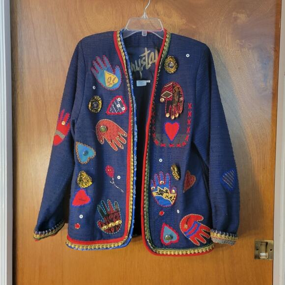 VINTAGE - Crystal Handwoven Embellished Streetwear Art Cardigan - Sz: S - Picture 1 of 6